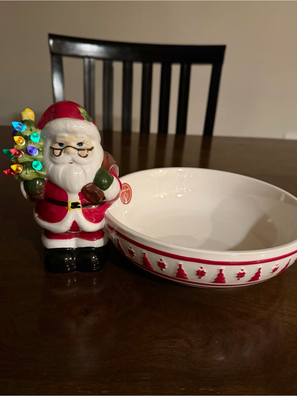 Mr. Christmas Ceramic Santa Candy Dish Serving Bowl Light-Up Nostalgic Tree